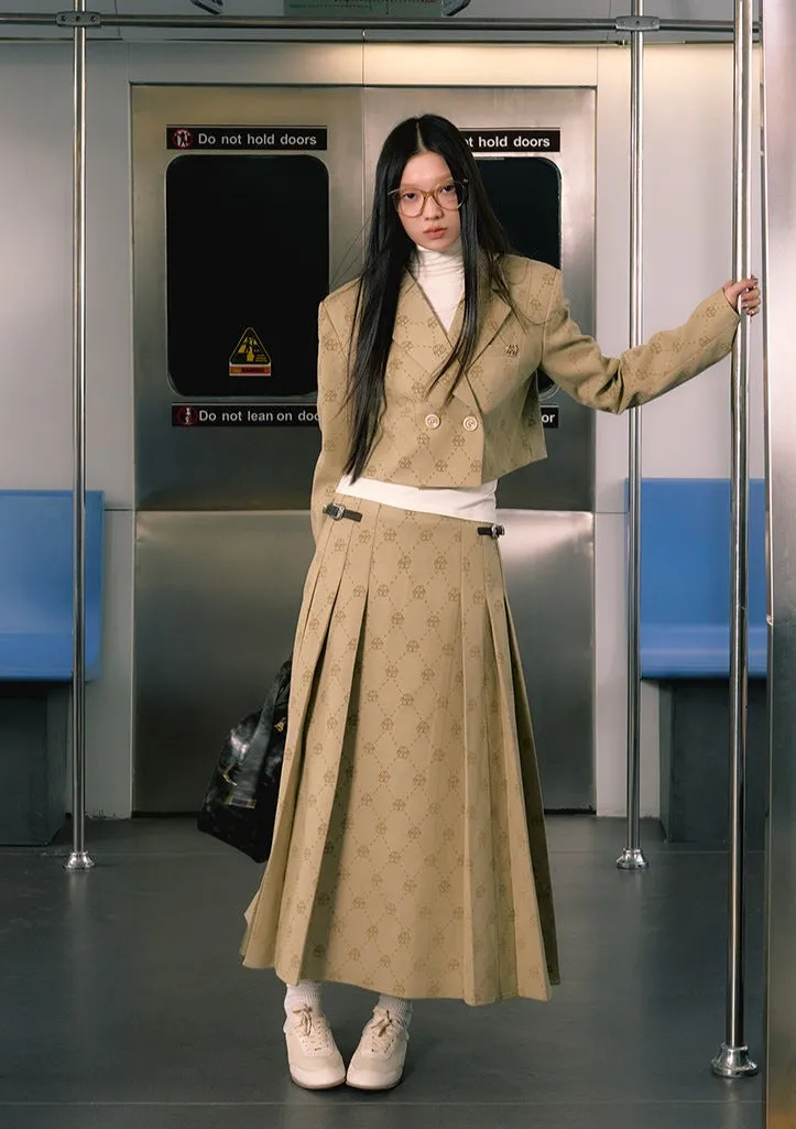 LLDC Allover Logo Cropped Blazer & Pleated Maxi Skirt