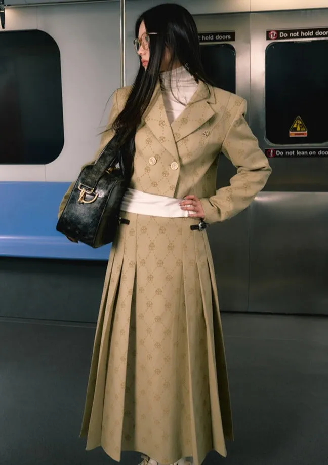 LLDC Allover Logo Cropped Blazer & Pleated Maxi Skirt