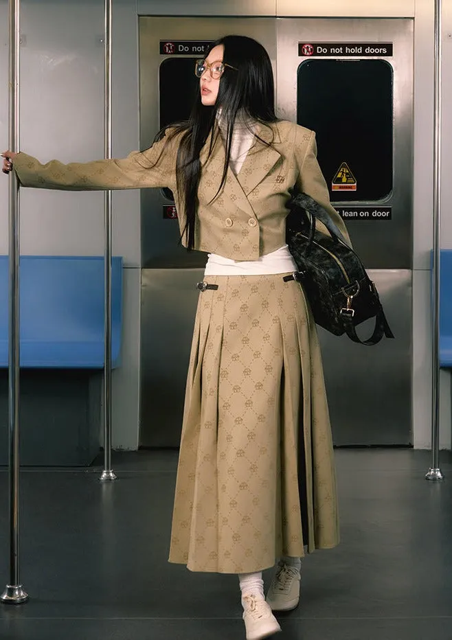 LLDC Allover Logo Cropped Blazer & Pleated Maxi Skirt