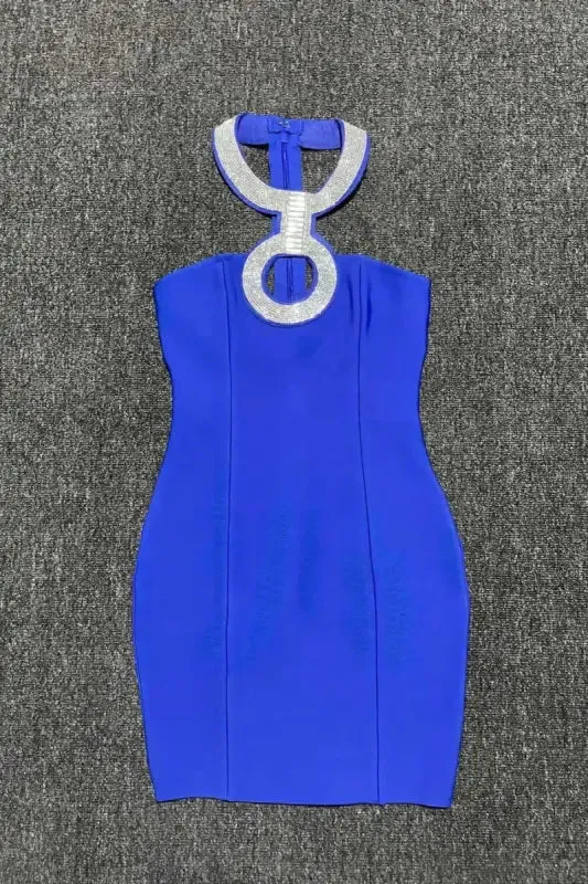 Lock n Key Rhinestone Halter Neck Mini Dress
