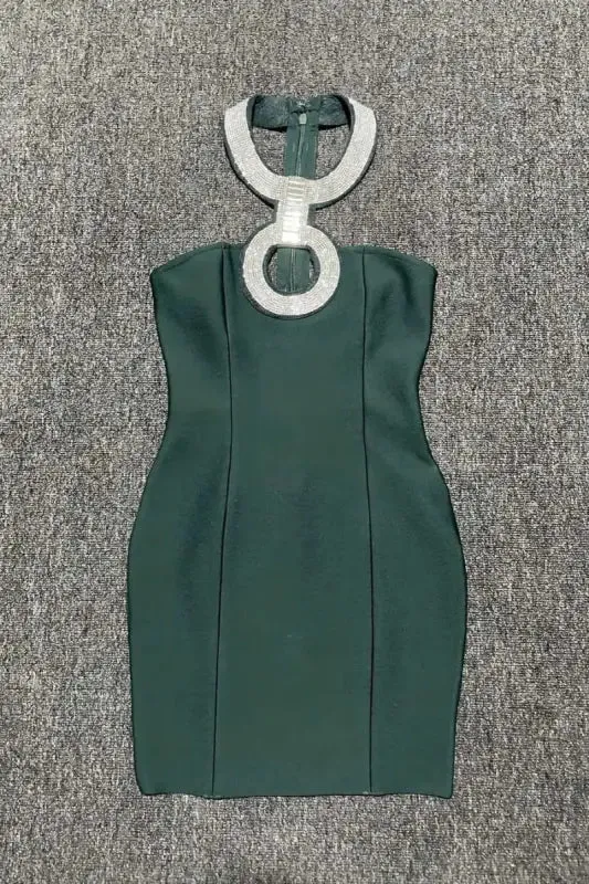 Lock n Key Rhinestone Halter Neck Mini Dress