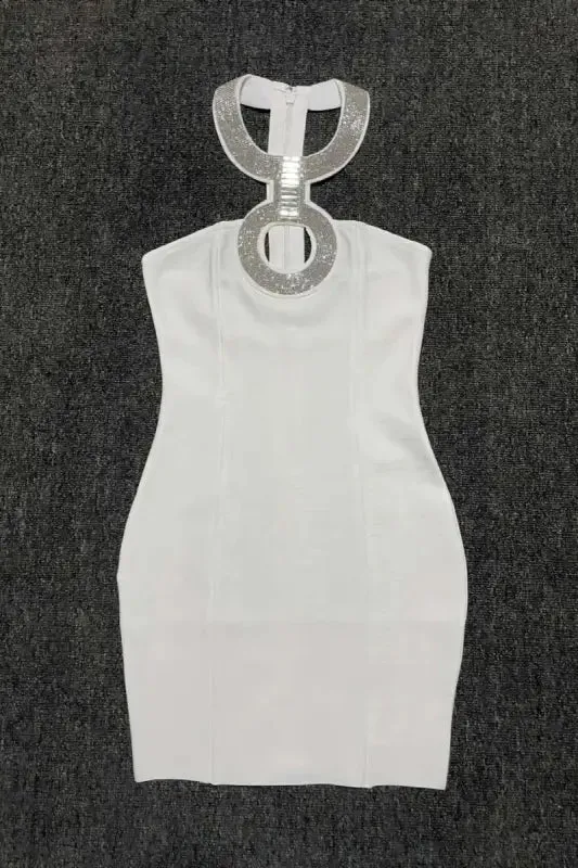 Lock n Key Rhinestone Halter Neck Mini Dress