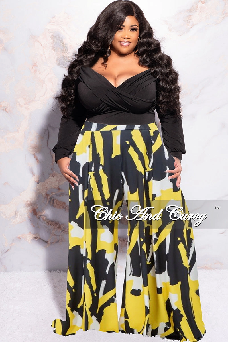 Final Sale Plus Size Palazzo Pants in Yellow Black and White Breath Flex