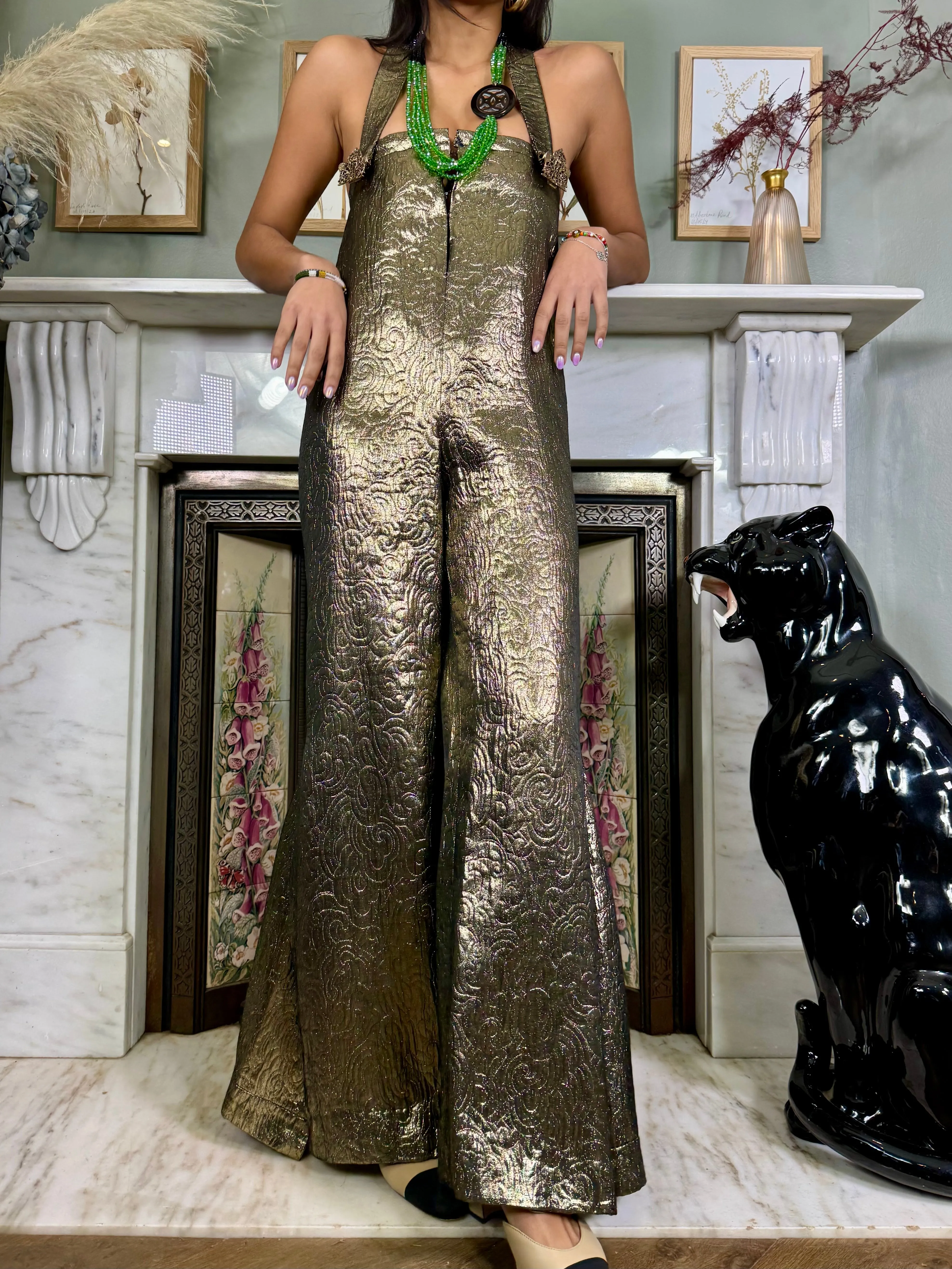 Lofty, gold flared lamé jumpsuit