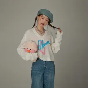 Logo Heart V-Neck Knit Sweater
