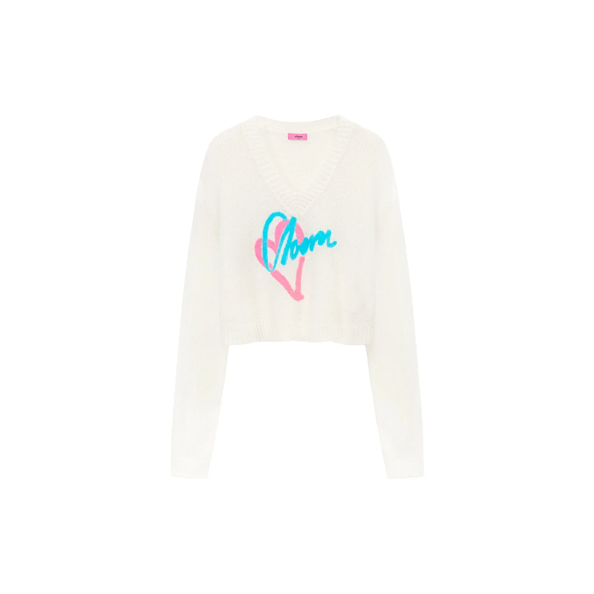 Logo Heart V-Neck Knit Sweater