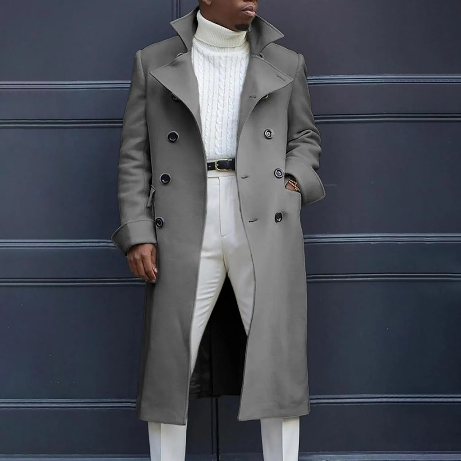 Long Coat Men Coat Autumn British Woolen Double Breasted Extended Coat Men'S Wool Jackets Coats Trench Coat Mens