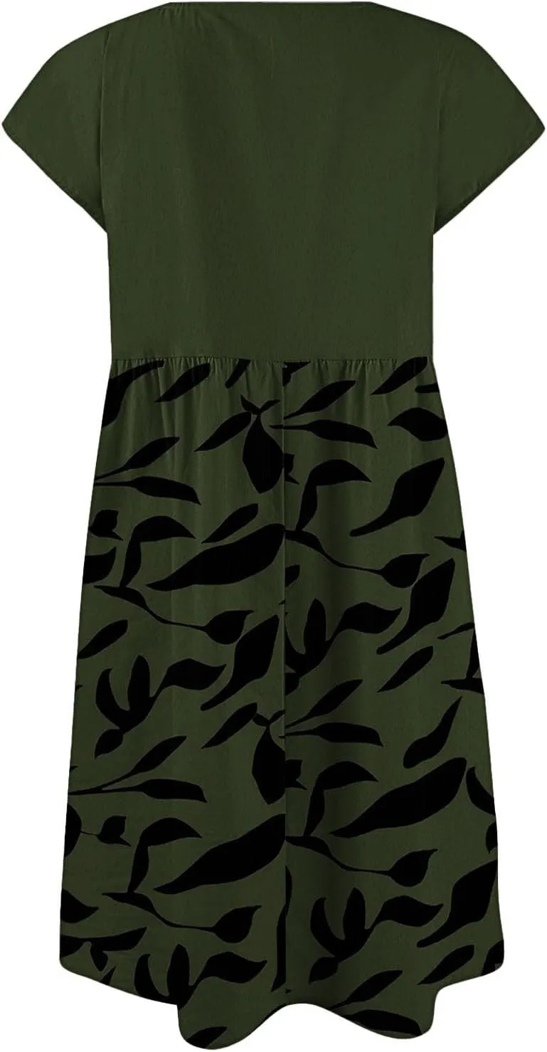 Long Floral Dresses for Women 2025 Elegant Short Sleeve Maxi Dress Patchwork Short Sleeve Modest Flowy A Line Dress