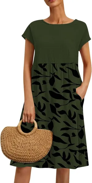 Long Floral Dresses for Women 2025 Elegant Short Sleeve Maxi Dress Patchwork Short Sleeve Modest Flowy A Line Dress