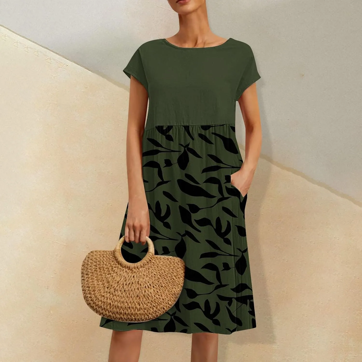 Long Floral Dresses for Women 2025 Elegant Short Sleeve Maxi Dress Patchwork Short Sleeve Modest Flowy A Line Dress