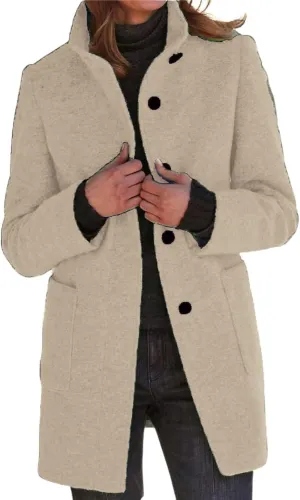 Long Pea Coats for Women 2024 Fall Winter Stand Collar Single Breasted Wool Blend Trench Coat Casual Blazer Jacket