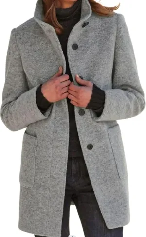Long Pea Coats for Women 2024 Fall Winter Stand Collar Single Breasted Wool Blend Trench Coat Casual Blazer Jacket