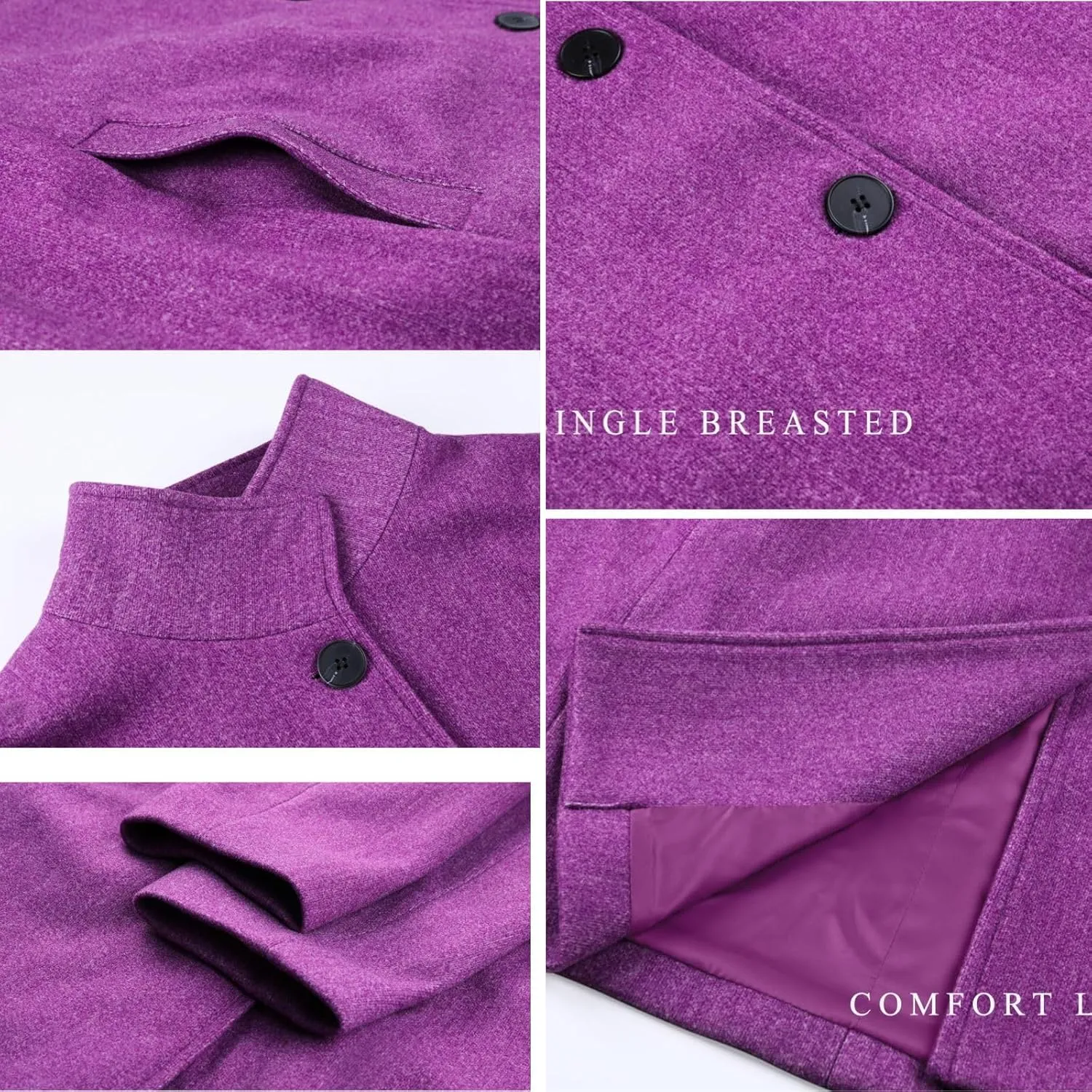 Long Pea Coats for Women 2024 Fall Winter Stand Collar Single Breasted Wool Blend Trench Coat Casual Blazer Jacket