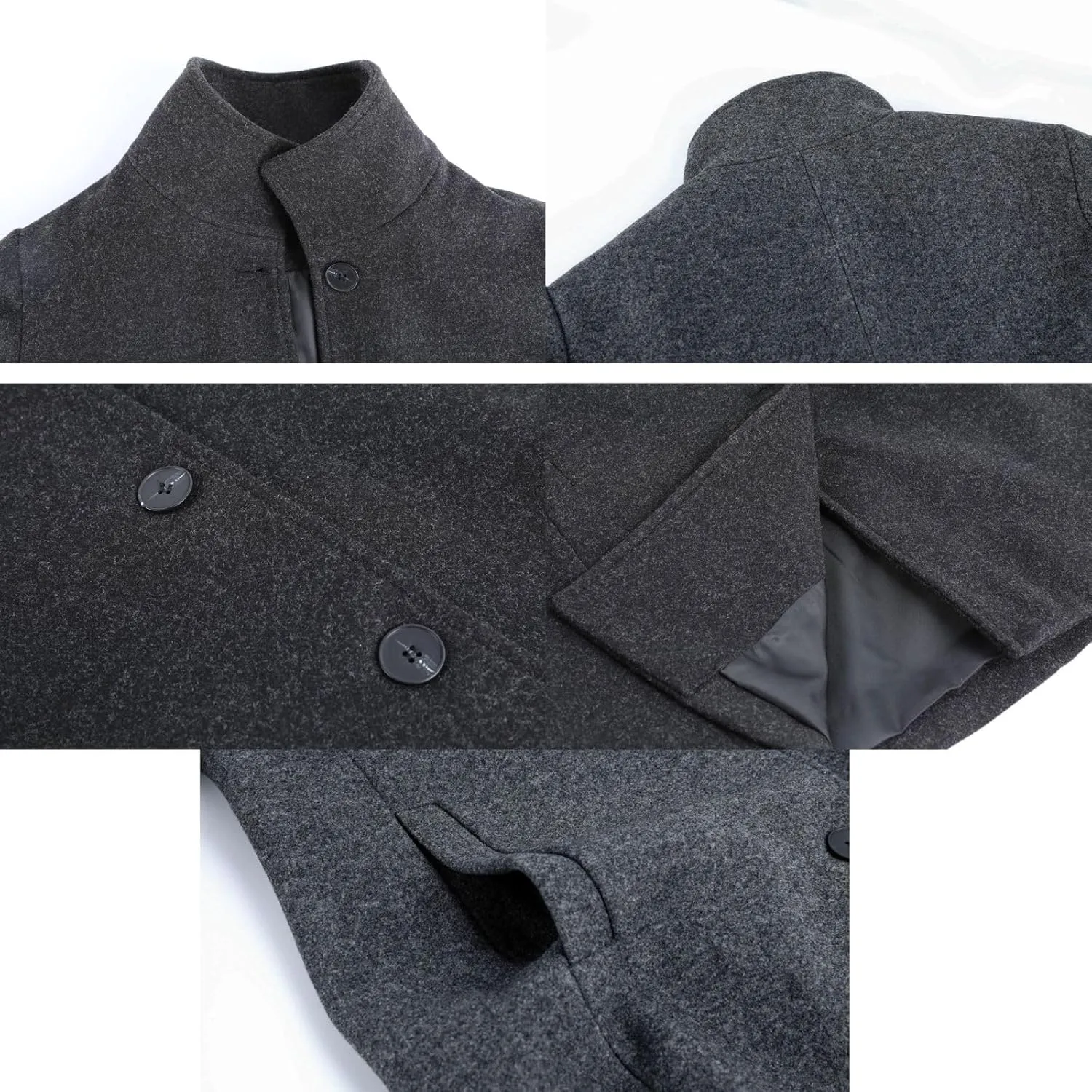 Long Pea Coats for Women 2024 Fall Winter Stand Collar Single Breasted Wool Blend Trench Coat Casual Blazer Jacket