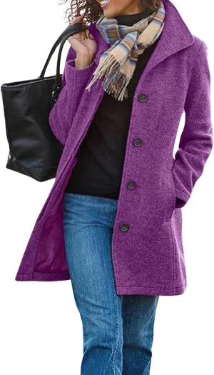 Long Pea Coats for Women 2024 Fall Winter Stand Collar Single Breasted Wool Blend Trench Coat Casual Blazer Jacket