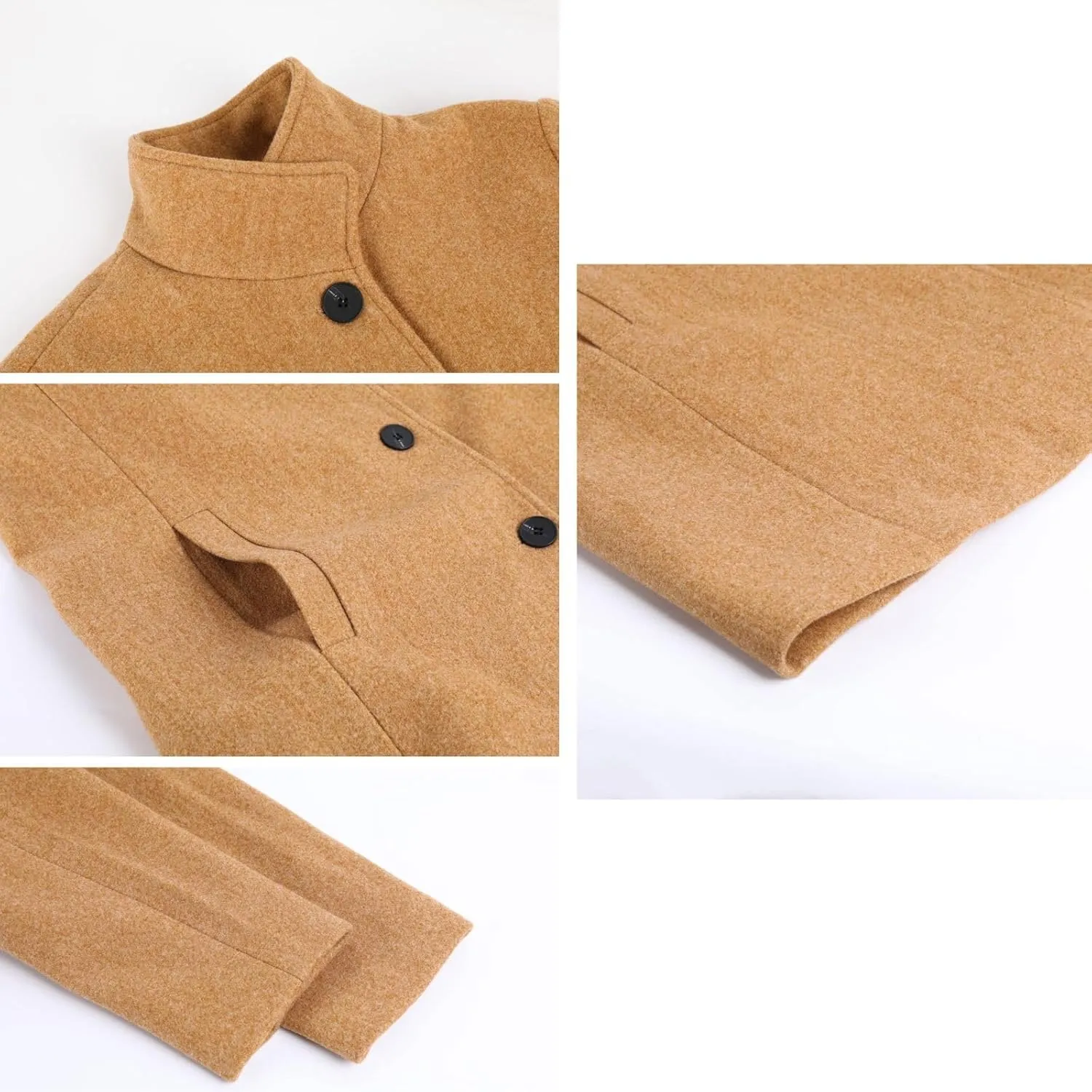 Long Pea Coats for Women 2024 Fall Winter Stand Collar Single Breasted Wool Blend Trench Coat Casual Blazer Jacket