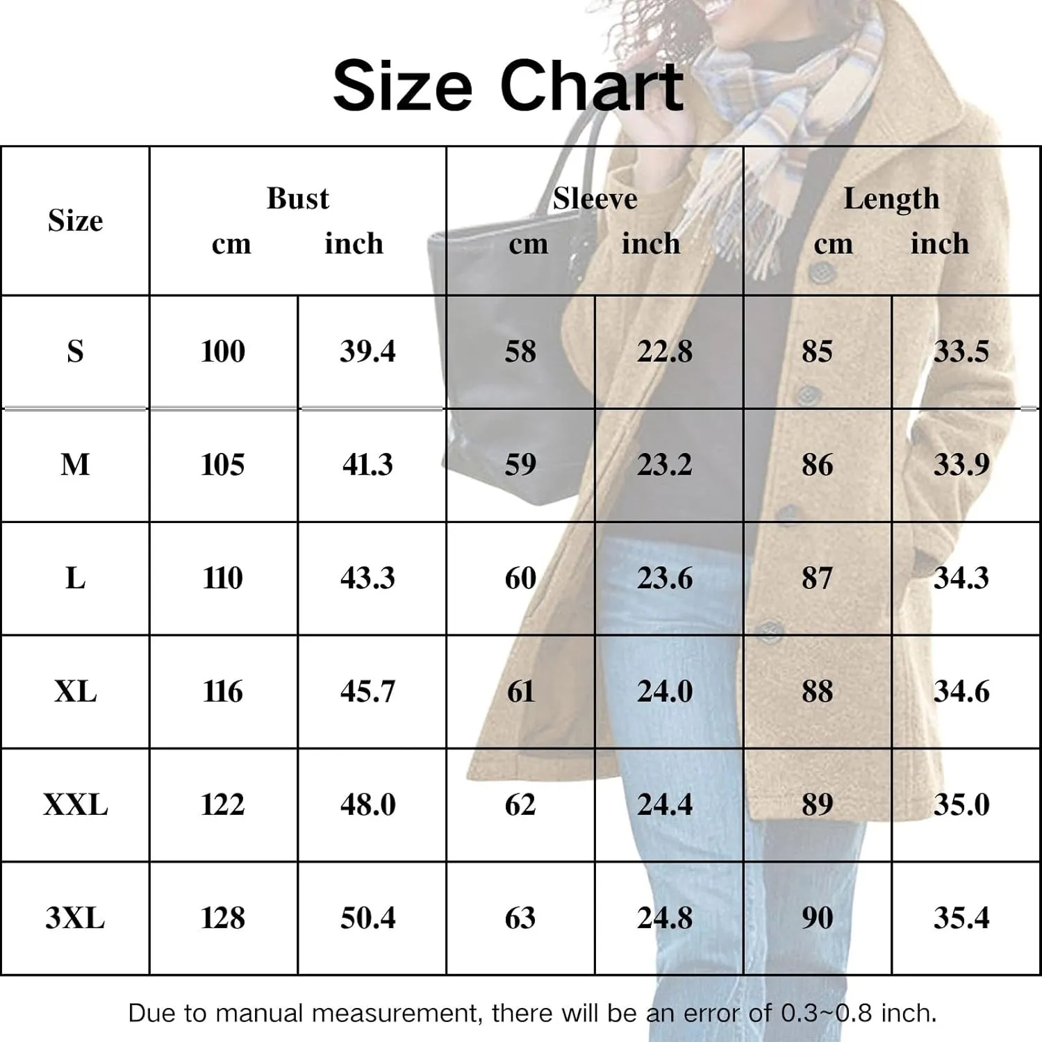 Long Pea Coats for Women 2024 Fall Winter Stand Collar Single Breasted Wool Blend Trench Coat Casual Blazer Jacket