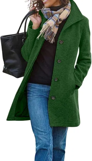 Long Pea Coats for Women 2024 Fall Winter Stand Collar Single Breasted Wool Blend Trench Coat Casual Blazer Jacket