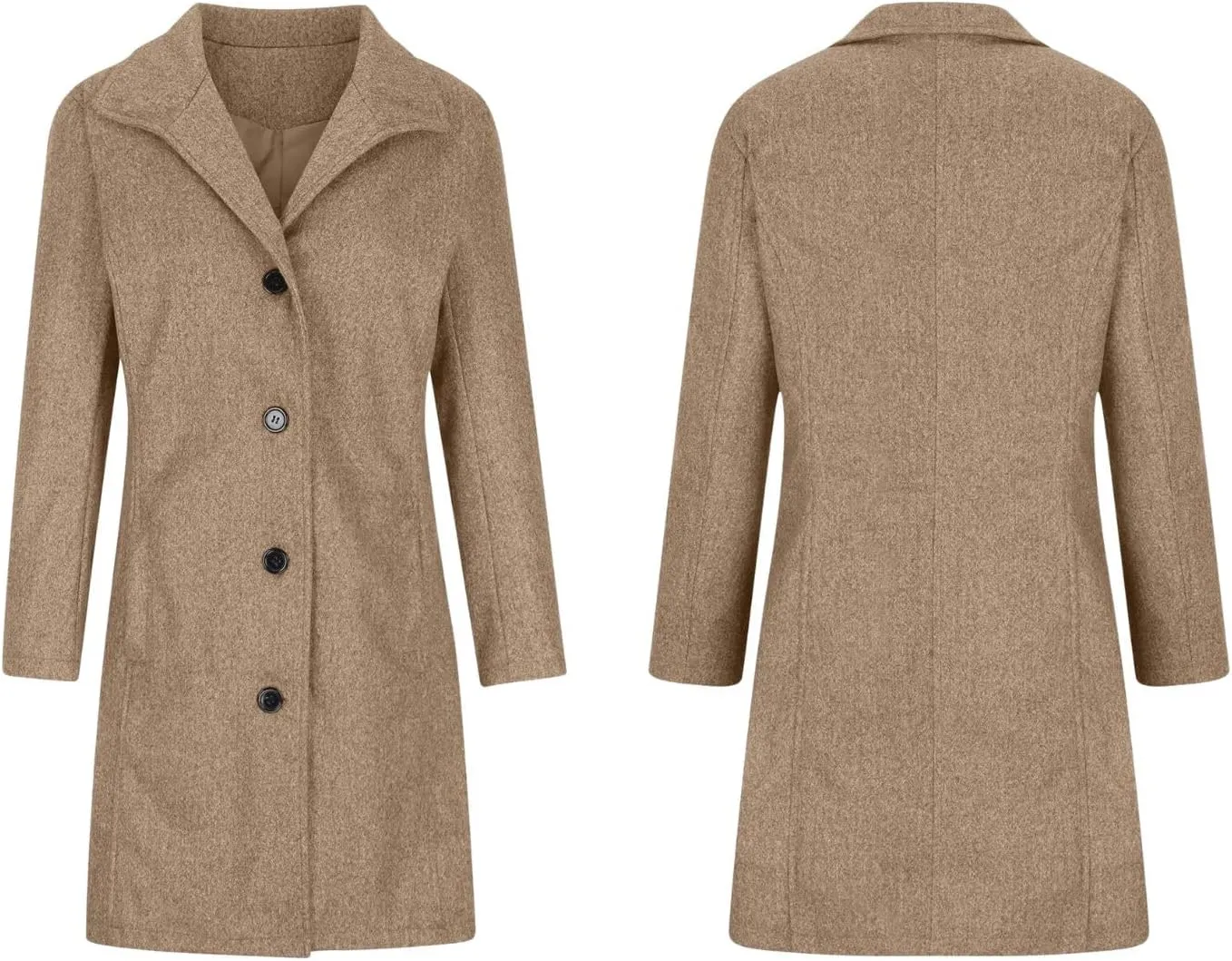 Long Pea Coats for Women 2024 Fall Winter Stand Collar Single Breasted Wool Blend Trench Coat Casual Blazer Jacket