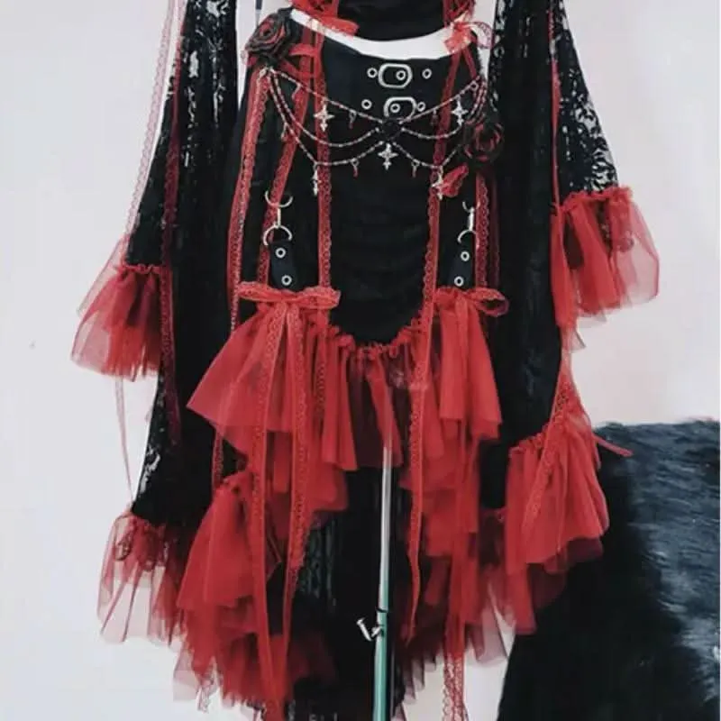 Long sleeve beaded flower applique ruffle midi skirt set