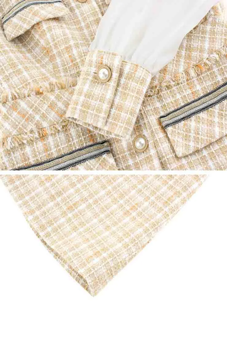 Long Sleeve Tweed Plaid Midi Dress