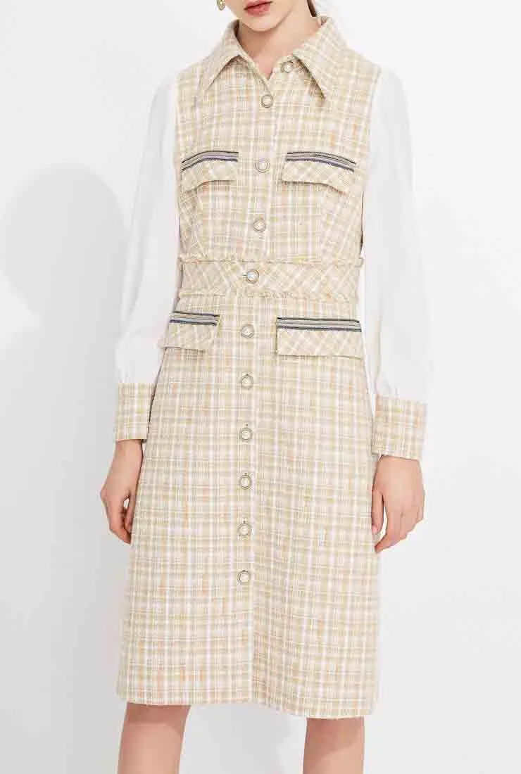 Long Sleeve Tweed Plaid Midi Dress