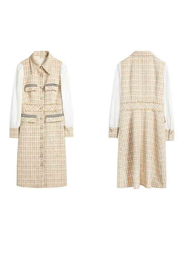 Long Sleeve Tweed Plaid Midi Dress