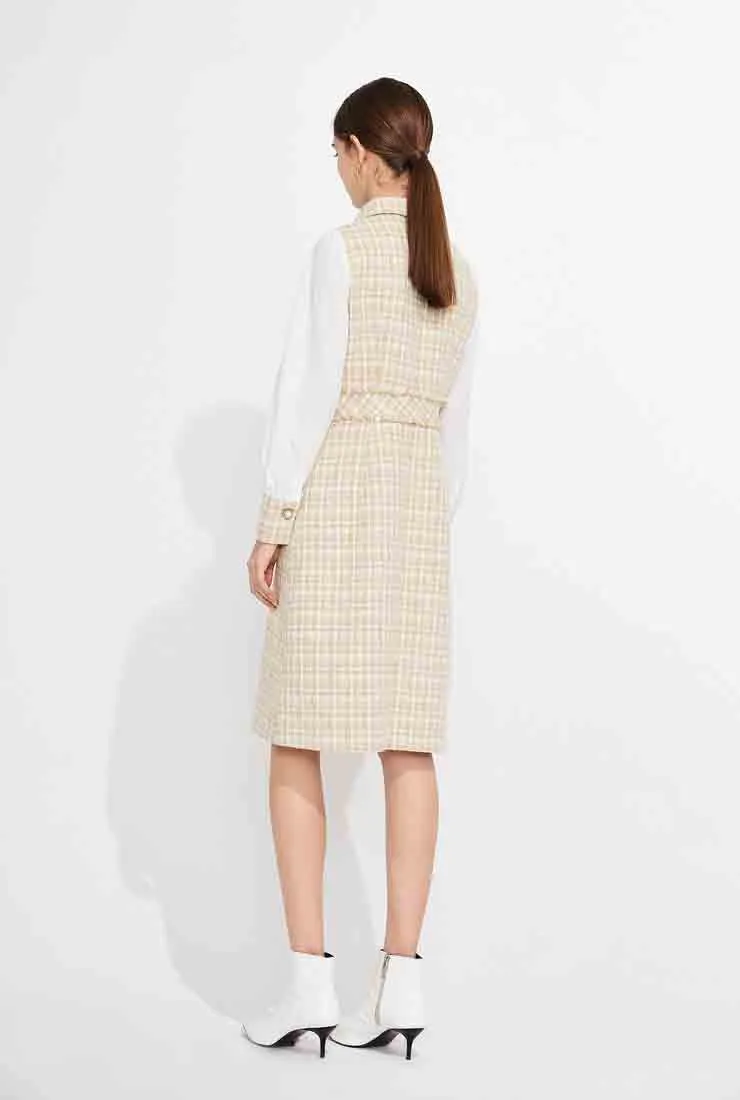 Long Sleeve Tweed Plaid Midi Dress