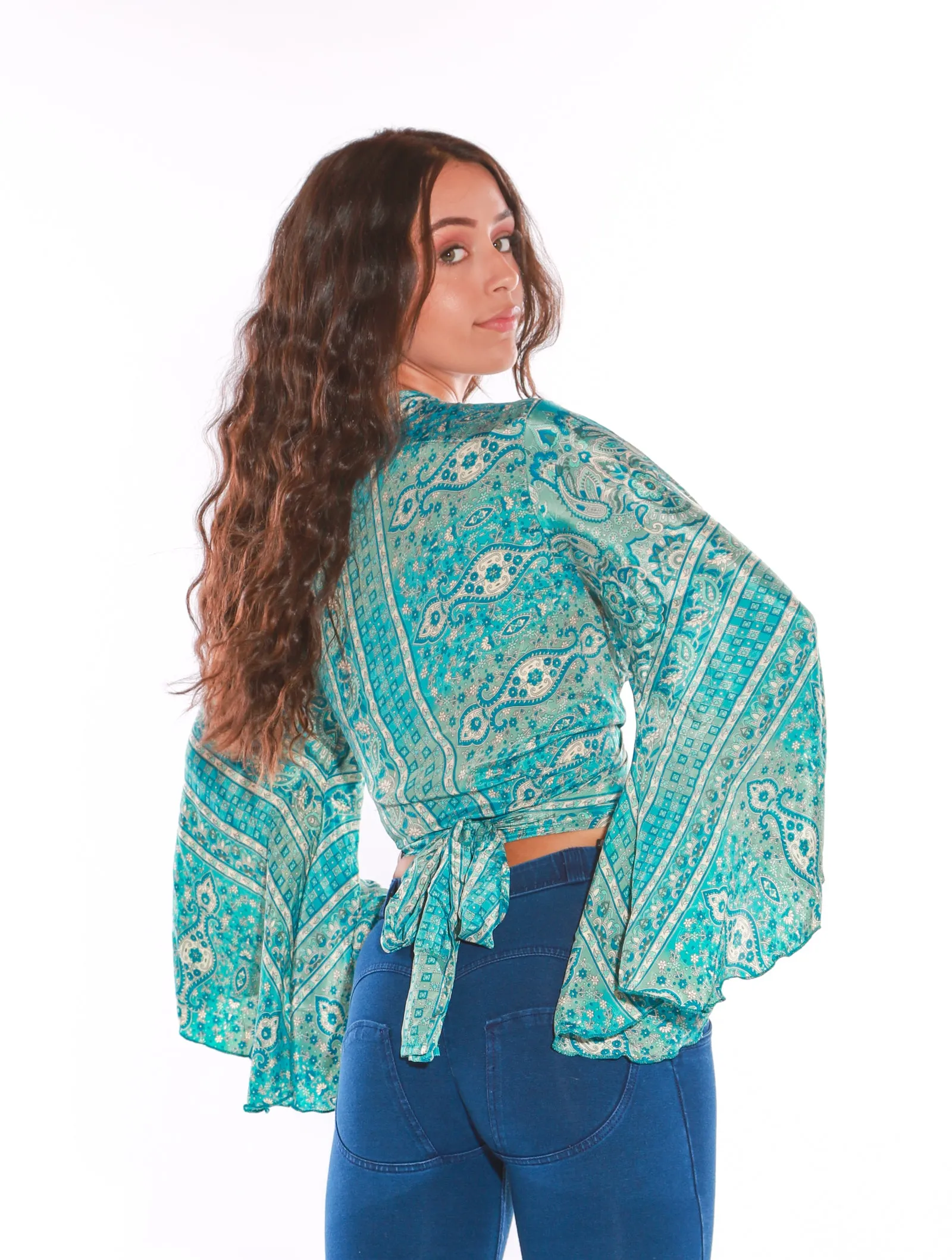 Long sleeve Wrap top - Freesize- blue