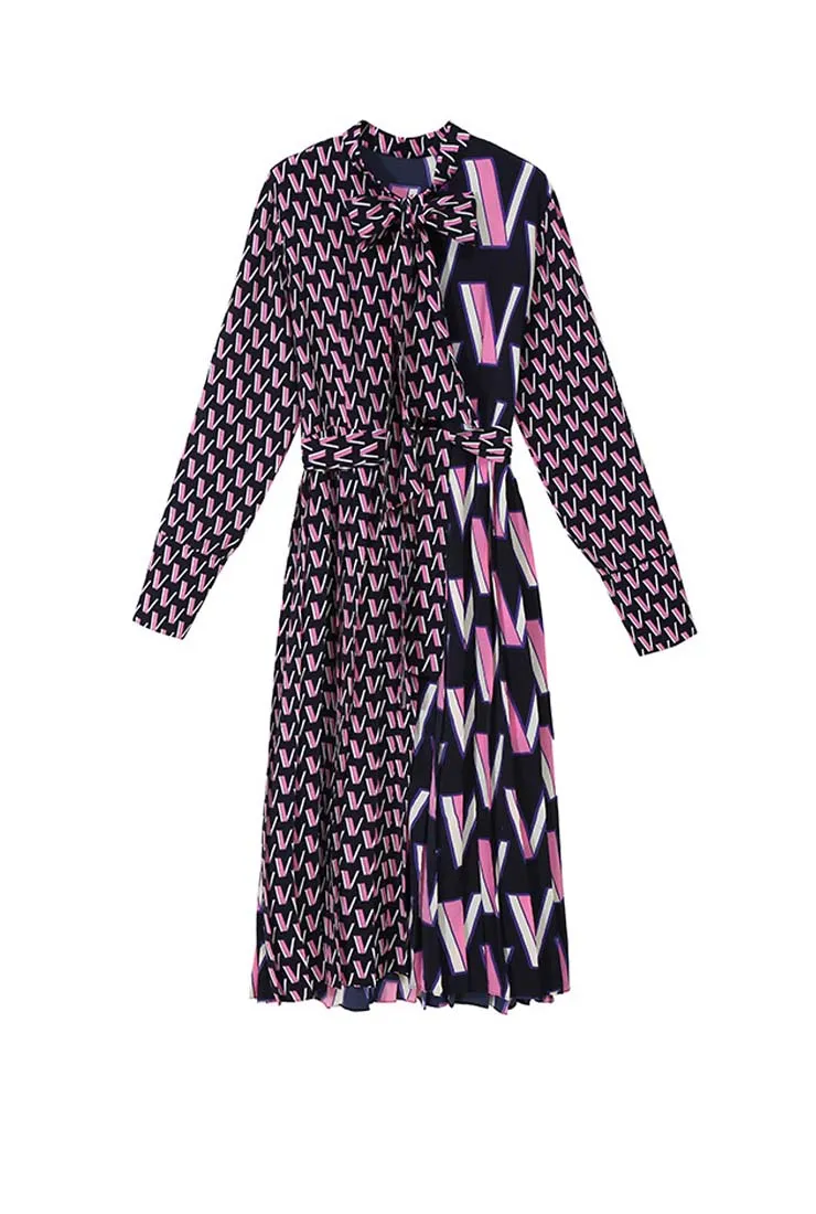Long Sleeves Bow Tie Loose-Fit Maxi Dress