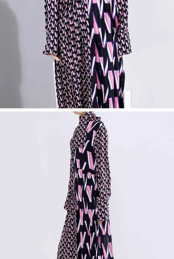 Long Sleeves Bow Tie Loose-Fit Maxi Dress