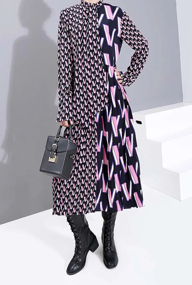Long Sleeves Bow Tie Loose-Fit Maxi Dress