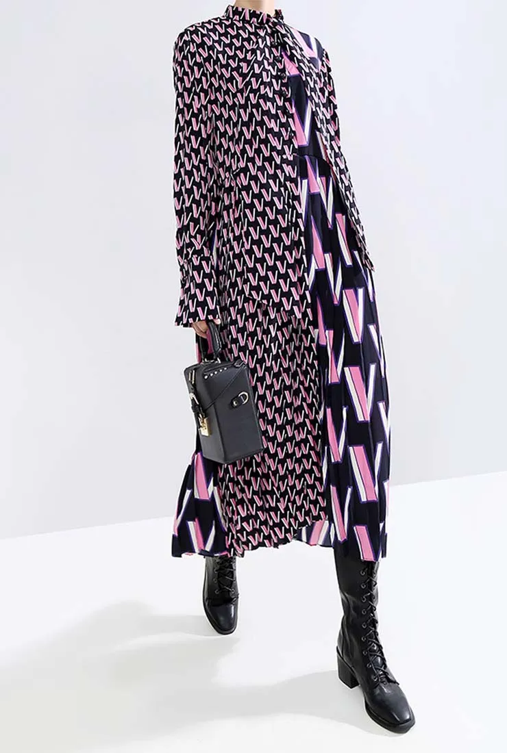 Long Sleeves Bow Tie Loose-Fit Maxi Dress