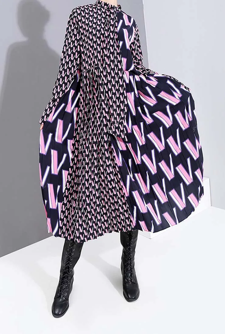 Long Sleeves Bow Tie Loose-Fit Maxi Dress