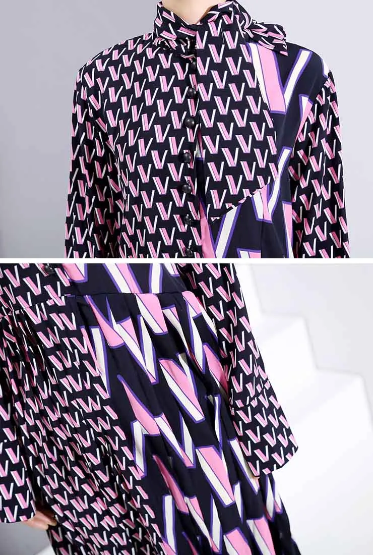 Long Sleeves Bow Tie Loose-Fit Maxi Dress