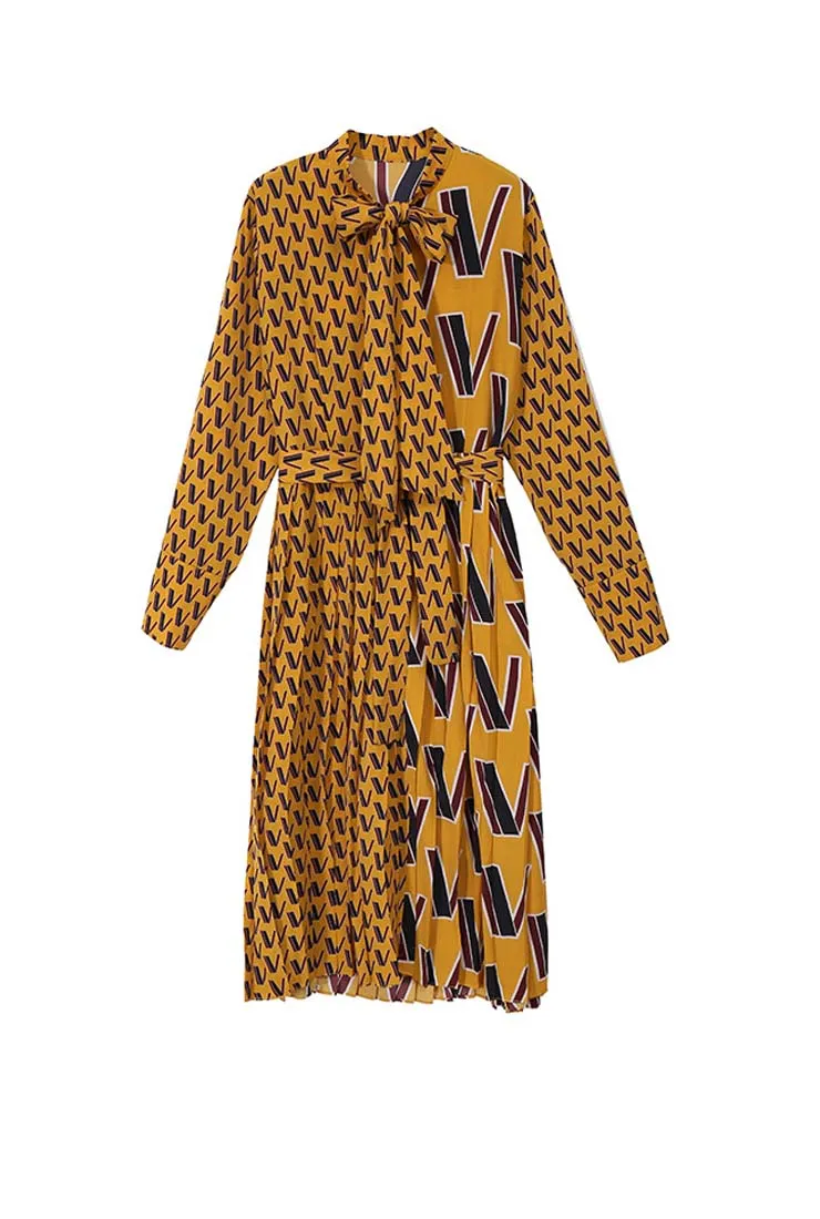 Long Sleeves Bow Tie Loose-Fit Maxi Dress