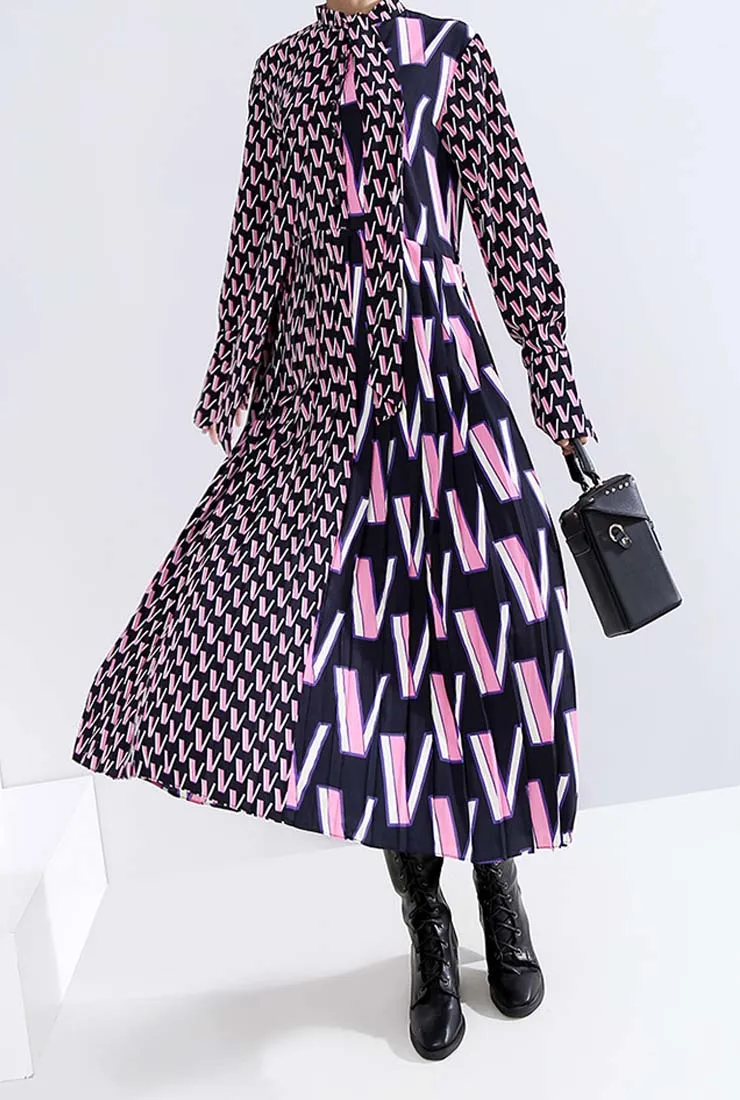 Long Sleeves Bow Tie Loose-Fit Maxi Dress