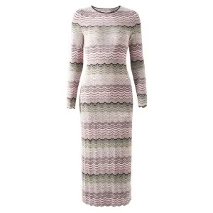 Long Sleeves Multi-Knitted Midi Dress Cut-Out Back Long Dress