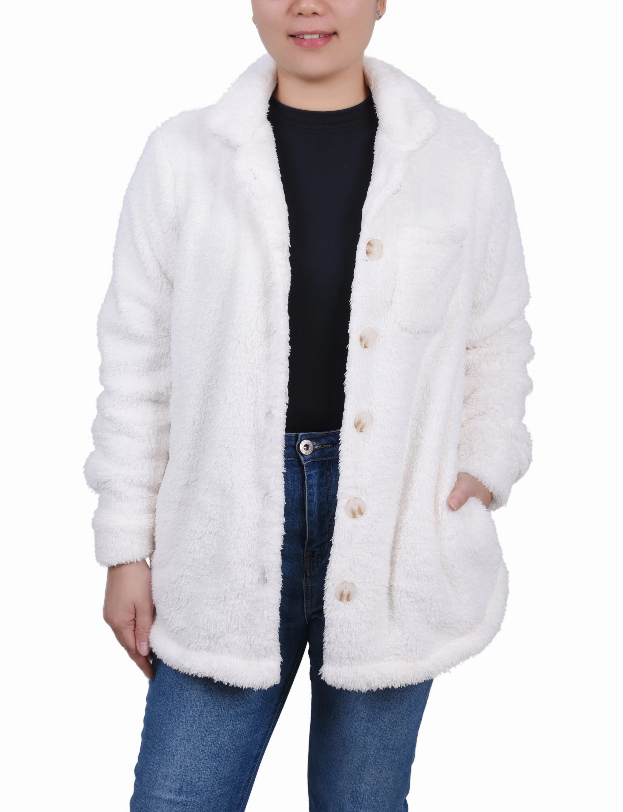 Reflective Trim BreathableBackVents Long Sleeve Button Front Sherpa Jacket