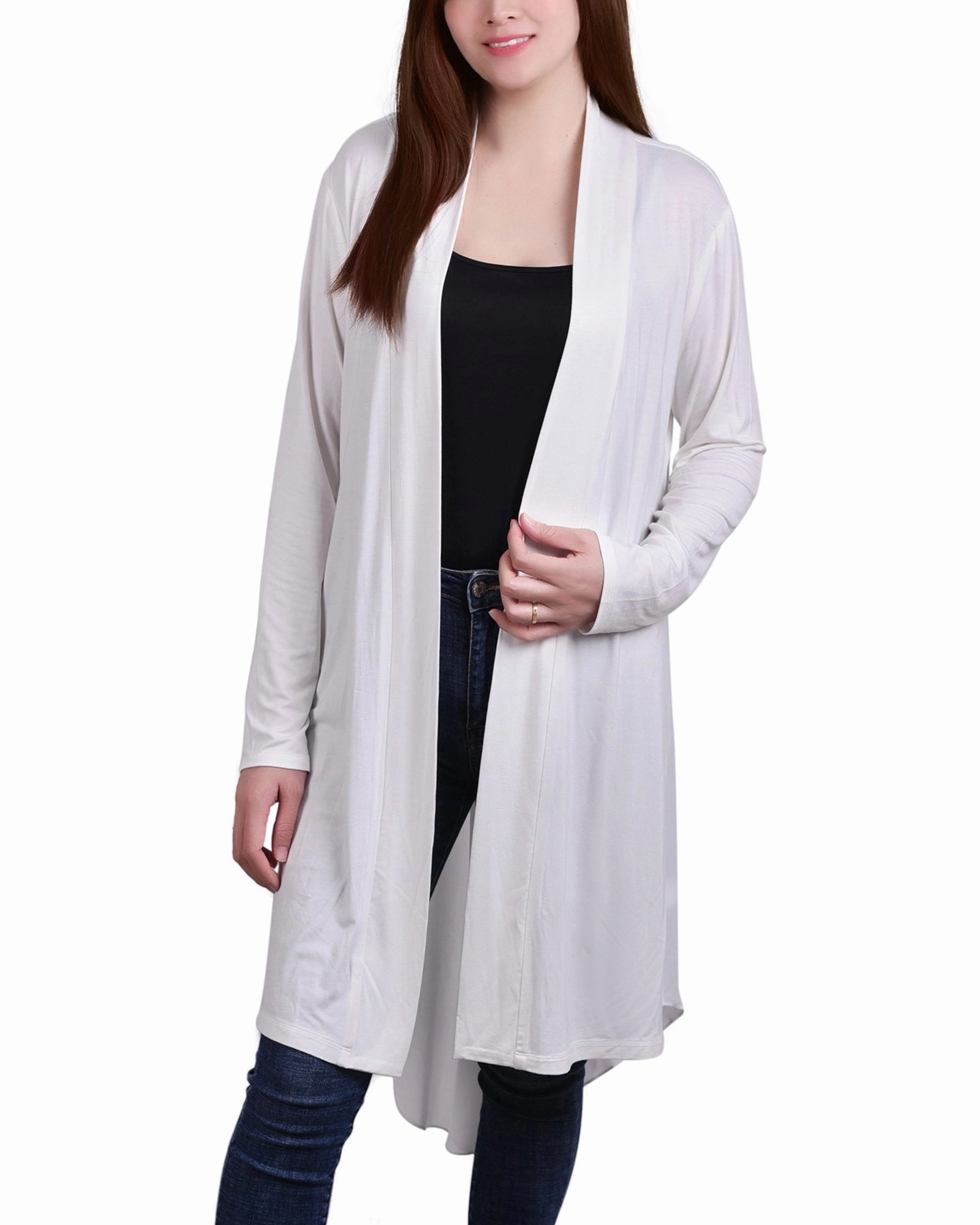 Long Sleeve Knit Cardigan with Chiffon Back FadeResistant