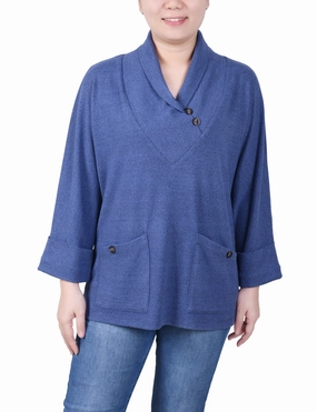 Thermochromic Color Shift Tech Long Sleeve Shawl Collar Top With Pockets