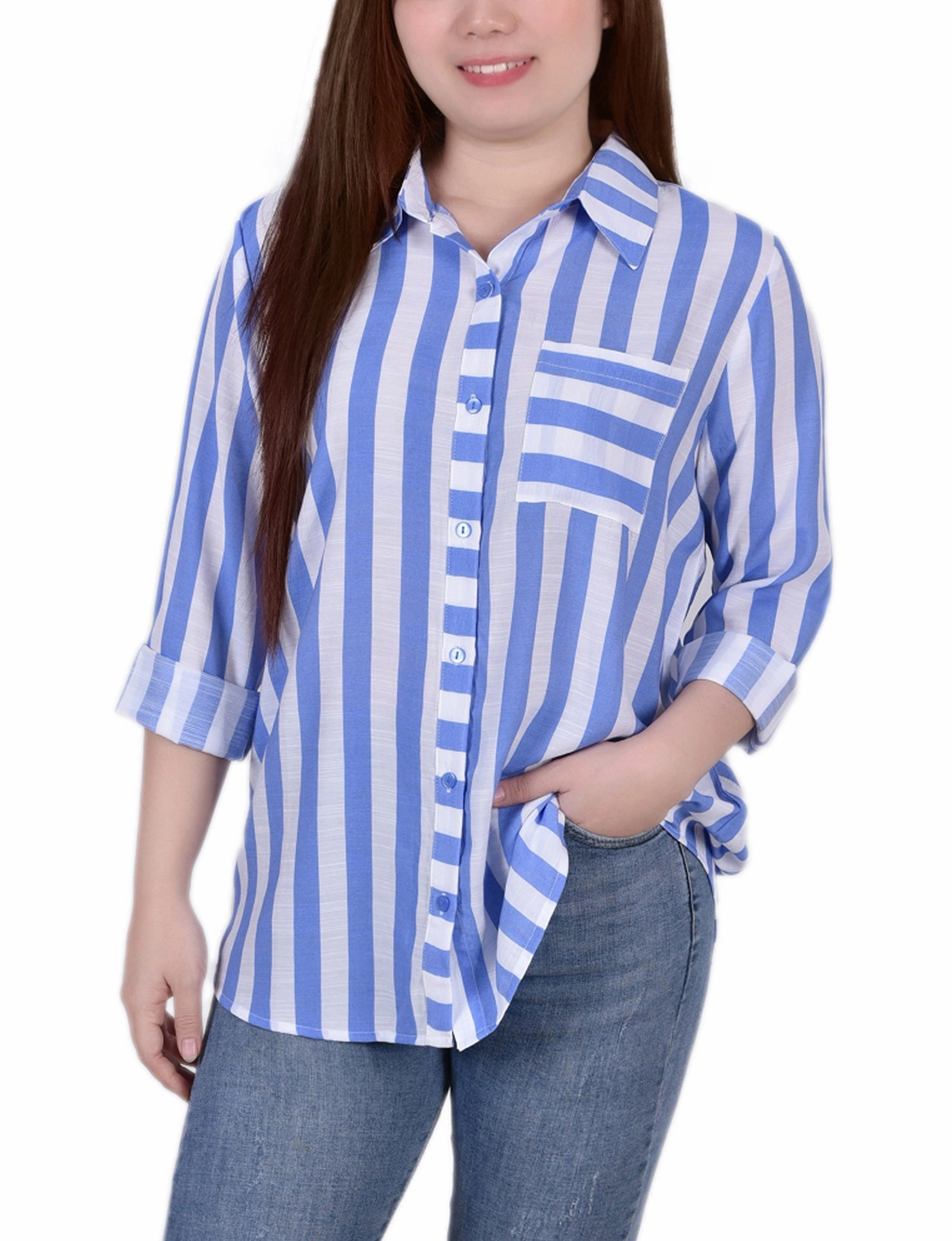Soft Texture TaglessDesign Long Sleeve Striped Blouse