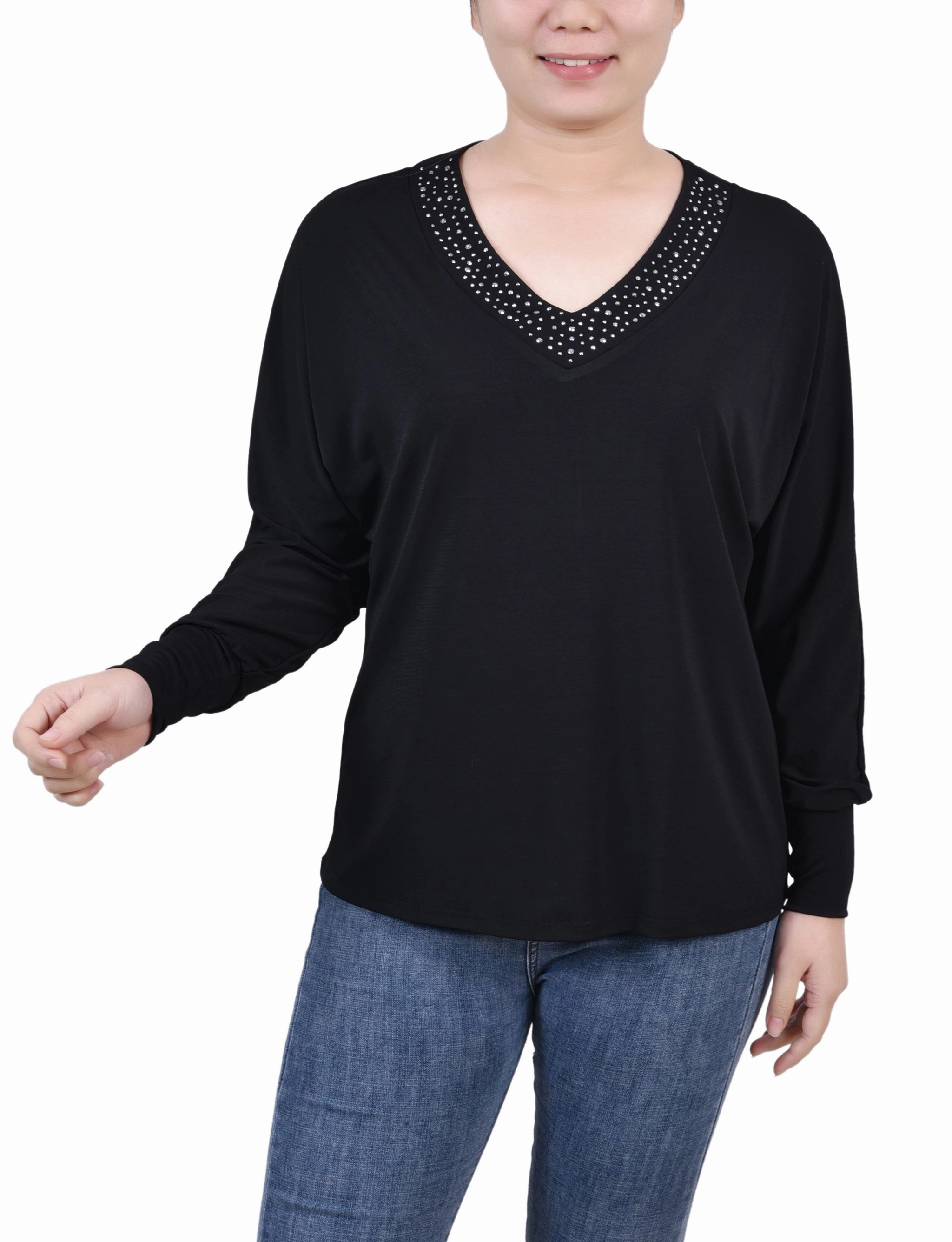 Anti Pilling Long Sleeve Studded Top