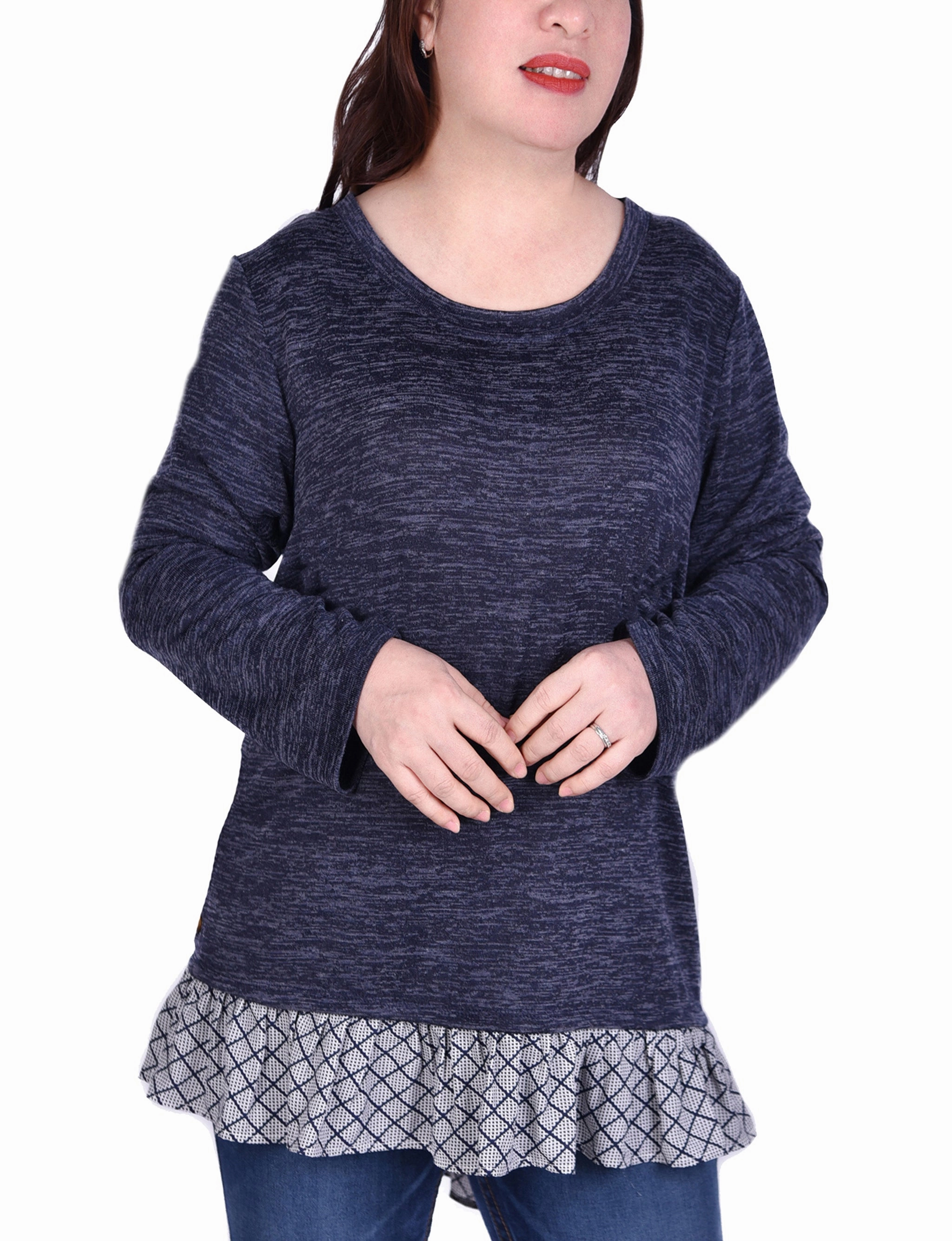 EasyCareFabric EasyCare Fabric Long Sleeve Tunic Top With Ruffled Hem