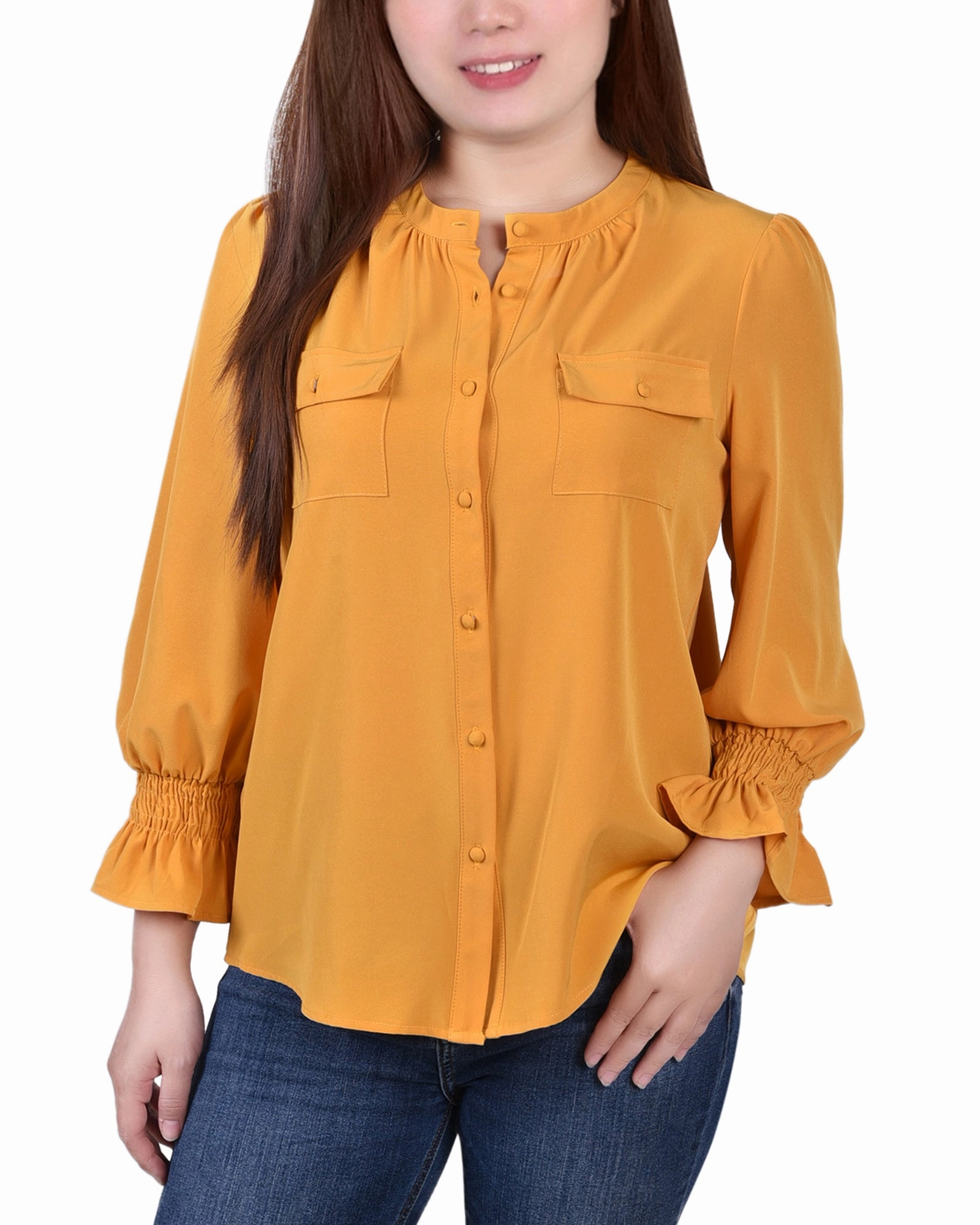 Flowy Tunic ThermalRegulation Long Sleeve Y Neck Blouse