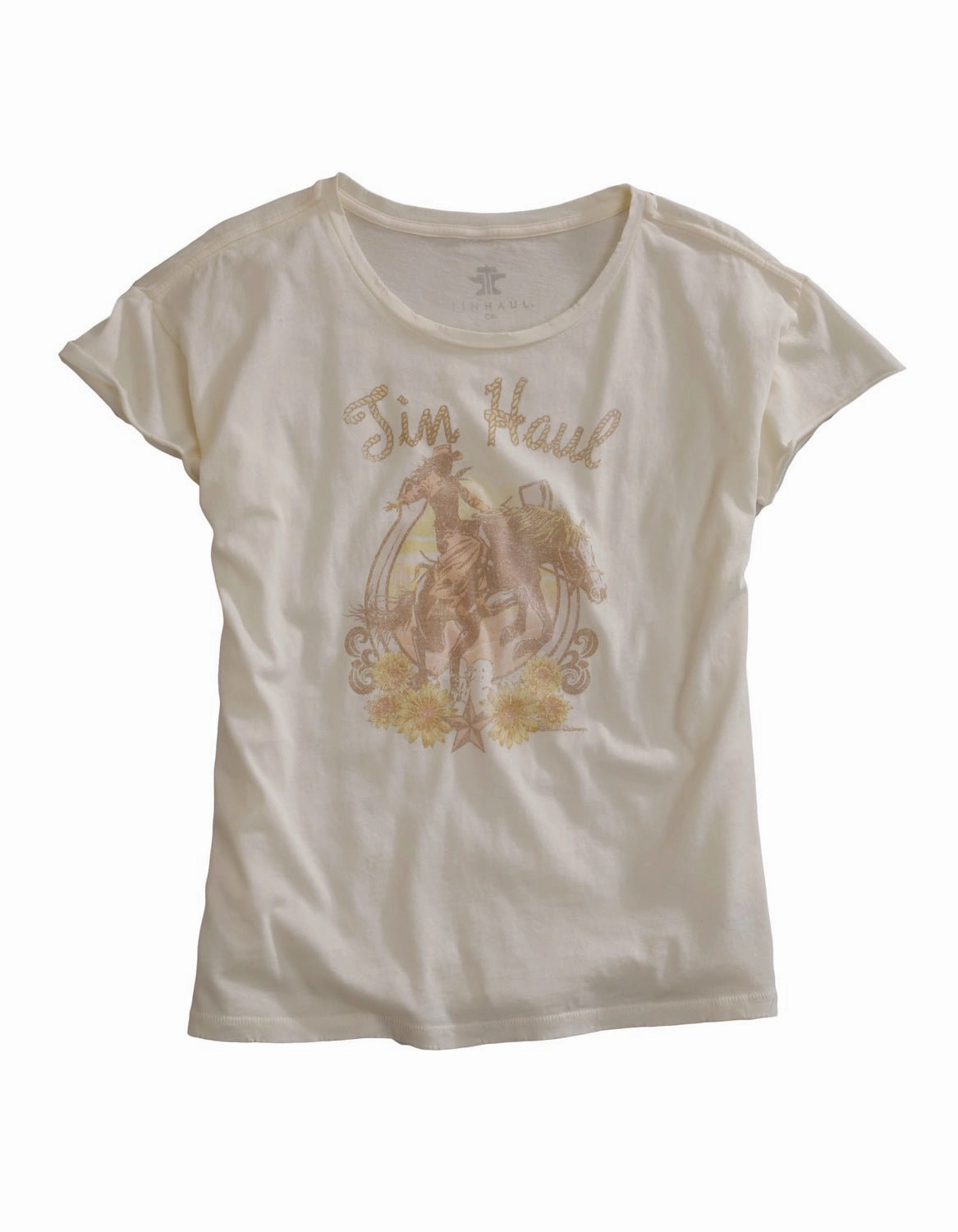 Tin Haul Womens Buckin Cowgirl White 100% Cotton S/S T-Shirt Creative Professional Weekend Vibes