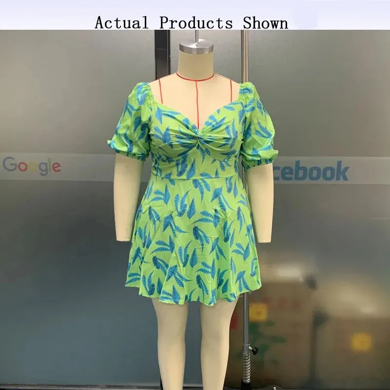 Loose Pleated Nipped Waist Printed V-neck Midi Set