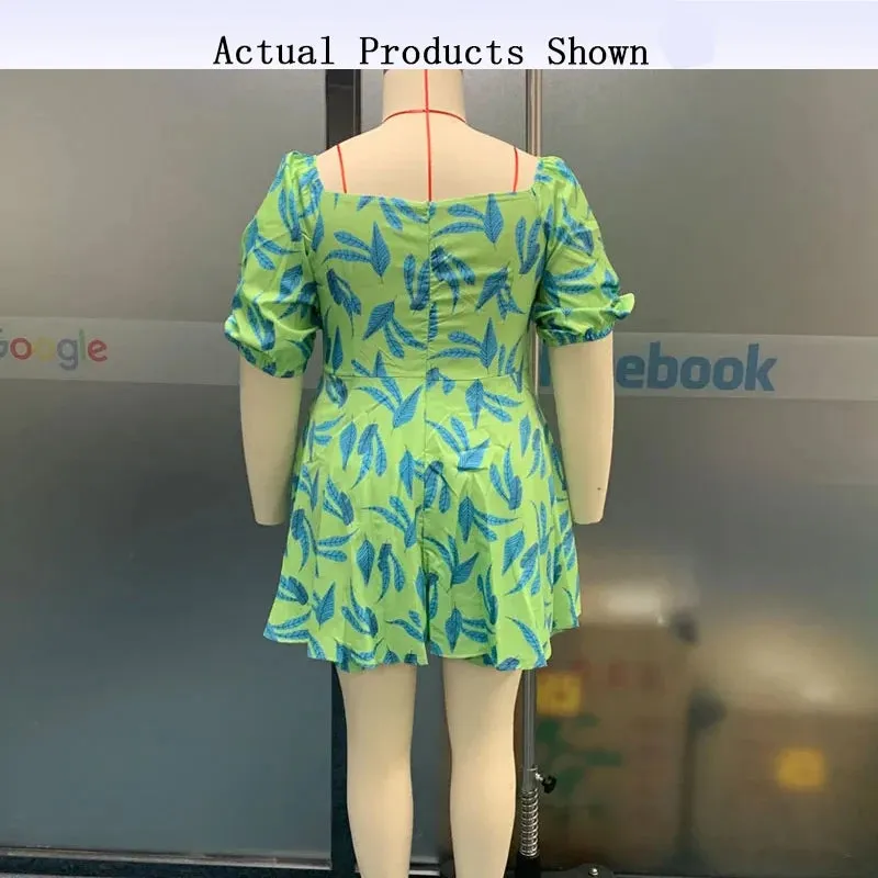 Loose Pleated Nipped Waist Printed V-neck Midi Set