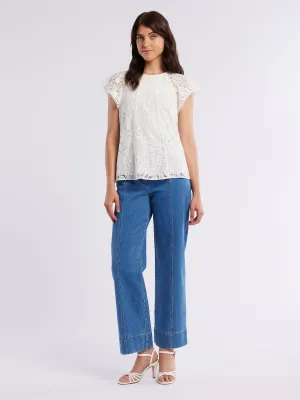 DoubleLayeredCollar Breathable Mesh Back Loren Lace Top