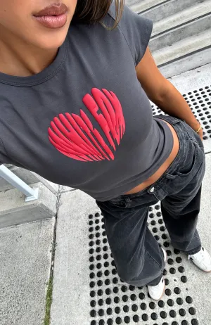 DurableCollarStays Soft touch finish Love Burst Baby Tee Charcoal